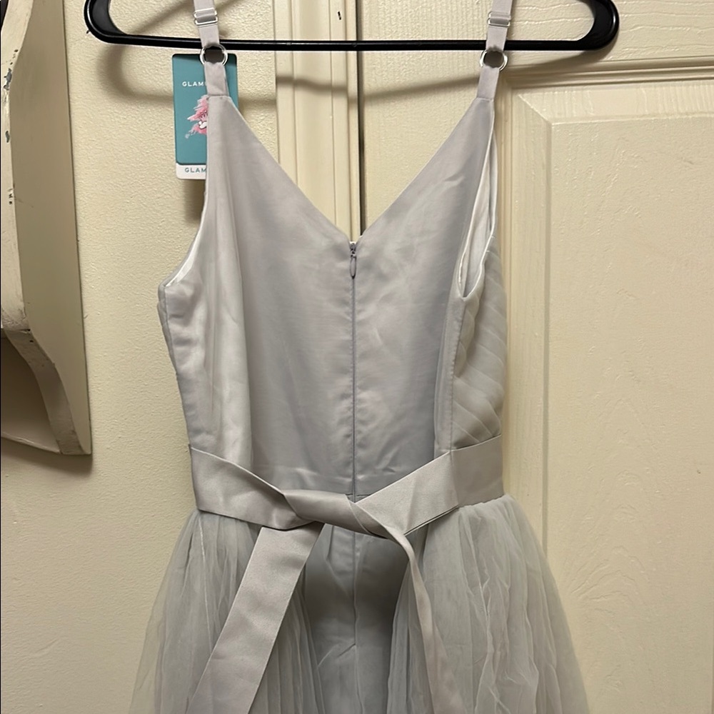 Silver Gray Ruched Backless Bustier Prom Dress - Picture 6 of 9